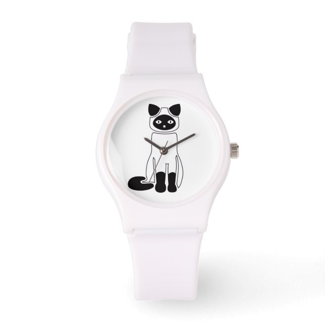 Montre Minimalist Black Cat Illustration White Watch (Recto)