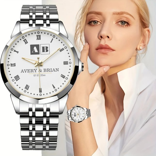 Montre Minimalist Couples’ Personalized  Names Initials  (Créateur téléchargé)