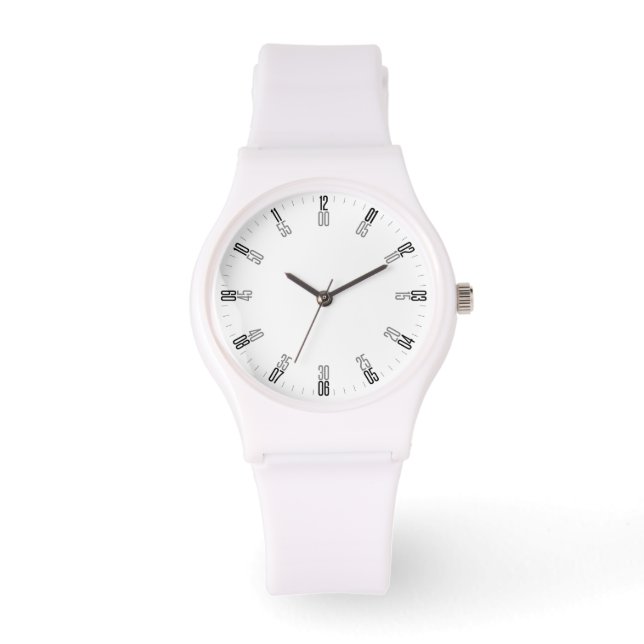 Montre Minimaliste blanc avec numérotation unique Élégant (Recto)
