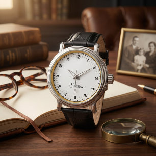 Montre minimaliste en or avec nom personnalisé pou