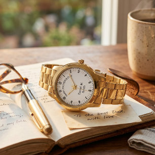 Montre minimaliste en or avec nom personnalisé pou