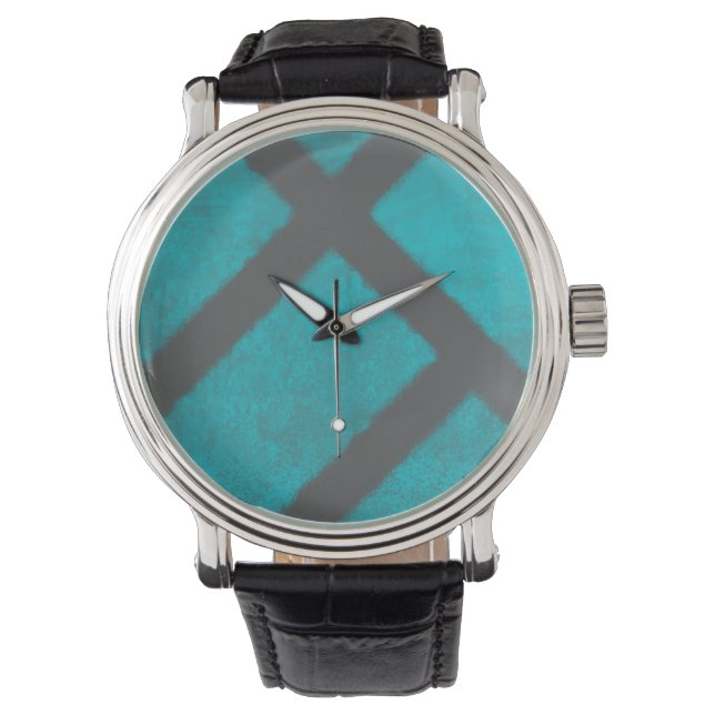 Montre minimaliste Grunge Aqua Blue et Grey Motif (devant)