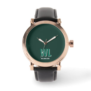 Montre Minimaliste Monogramme personnalisé vert émeraude