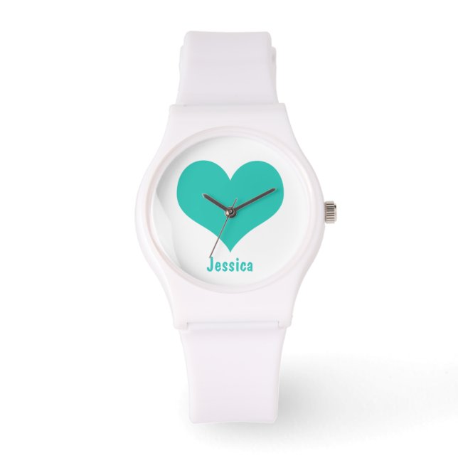 Montre Mint Green Heart - Personnalisé Name Watch (Recto)