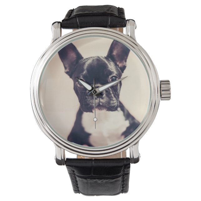 Montre Minuscule Chiot noir et blanc (devant)
