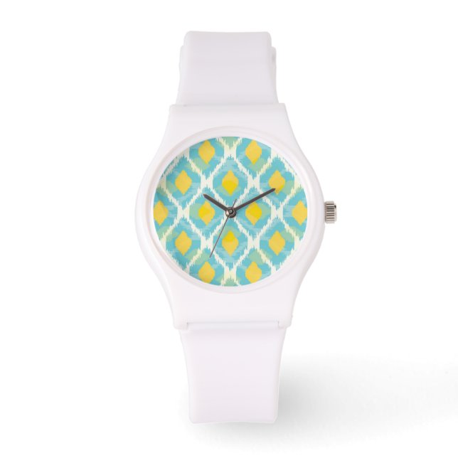 Montre Mode tribal moderne ikat bleu jaune (Recto)