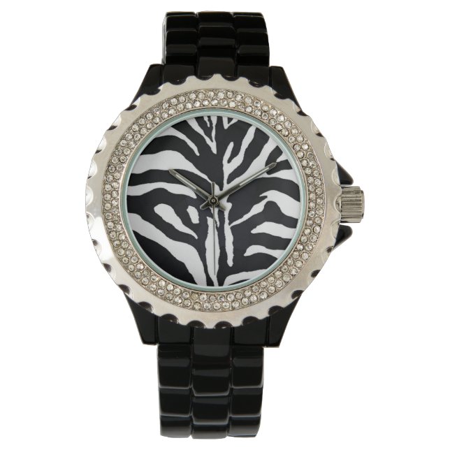 Montre Mode Zebra Patte Rhinestone Black Enamel (devant)