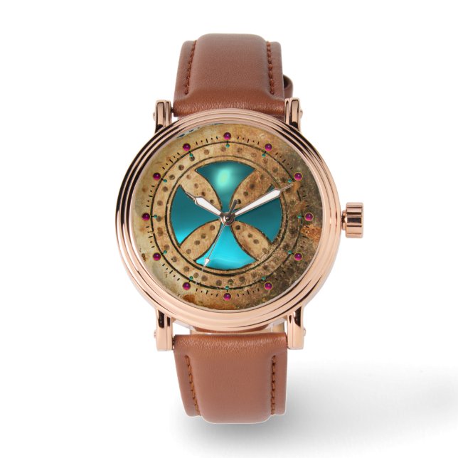 Montre MODÈLE ANTIQUE CROSS Blue Turquoise Gem (Recto)