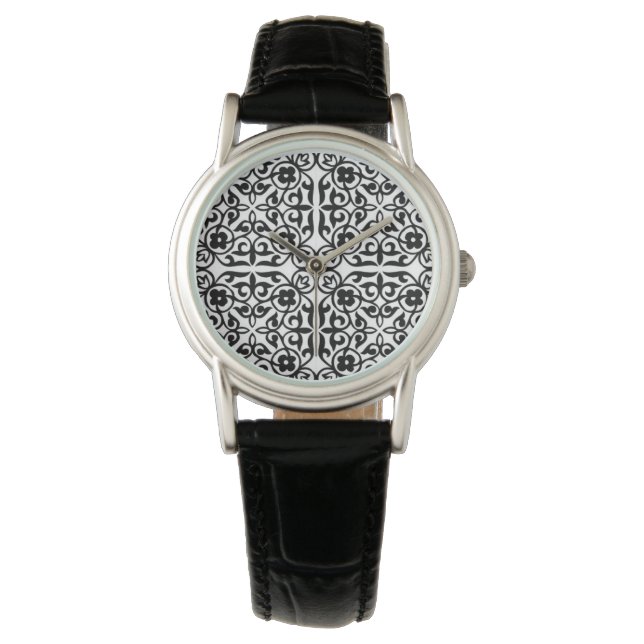 Montre Modèle Damas médiéval, noir et blanc (devant)