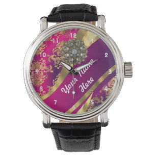 Montre Modèle damassé personnalisé or et rose