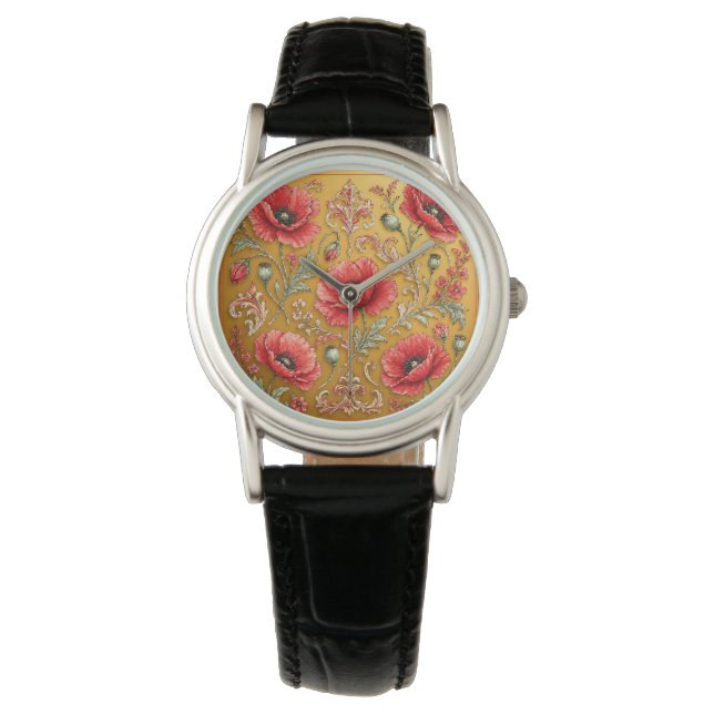 Montre Modèle fleur de pavot doré (devant)