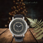 Montre Modèle Floral d'or noir personnalisé Monogramme<br><div class="desc">Ce Monogrammed Initial magnifiquement conçu WATCH avec un grand motif floral or sur arrière - plan noir ferait un grand cadeau pour lui pour toute occasion. Vous trouverez une cravate assortie, un briquet, des chaussettes et des liens menottes avec ce motif floral tendance. Il a été soigneusement travaillé et peint...</div>
