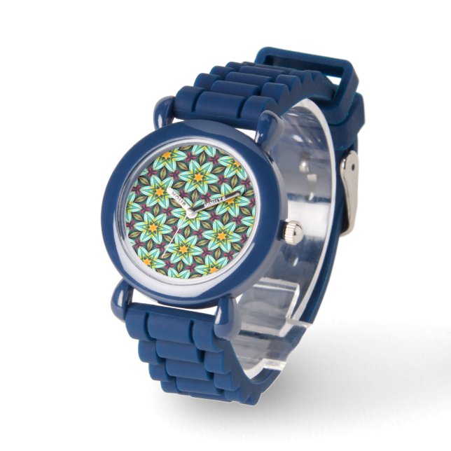 Montre Modèle Floral Étoiles Vertes (Angle)
