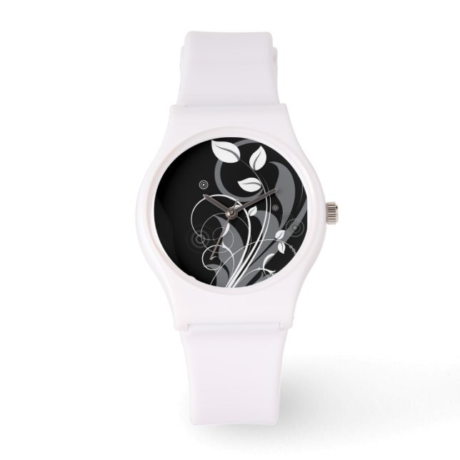 Montre Modèle floral gris sur noir (Recto)