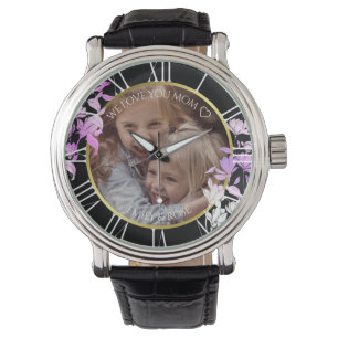 Montre Modèle photo Floral Violet Noir Floral Enfants