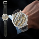 Montre Modern, cool, chic, silver and gold stripe pattern<br><div class="desc">Modern,  cool,  chic striped pattern in silver,  gold,  and black. This watch is a great gift for him!</div>