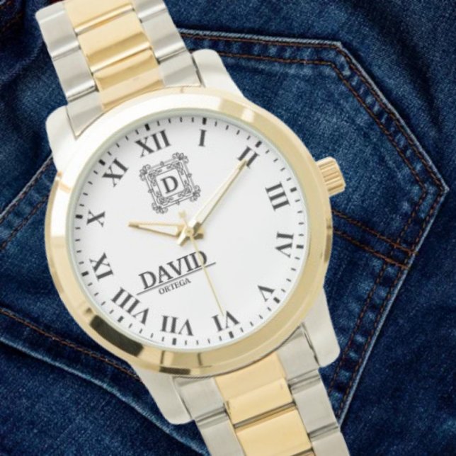 Montre Modern Elegant Black and White Custom Name (Créateur téléchargé)