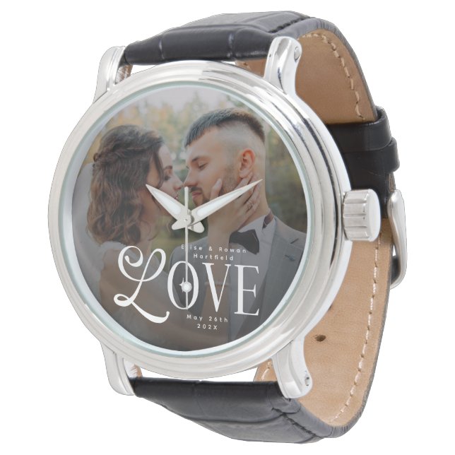 Montre Modern Love Custom Wedding Photo Couples Monogram (Incliné)