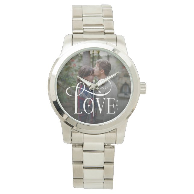 Montre Modern Script Love Custom Engaged Couples Photo (devant)