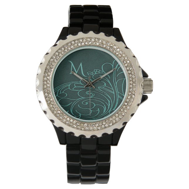 Montre Modern Teal Swirl Elegant Monogram (devant)