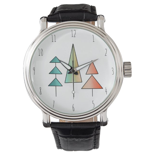 Montre moderne arc-en-ciel arbres roses sarcelle simple m (devant)