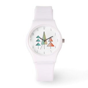 Montre moderne arc-en-ciel arbres roses sarcelle simple m