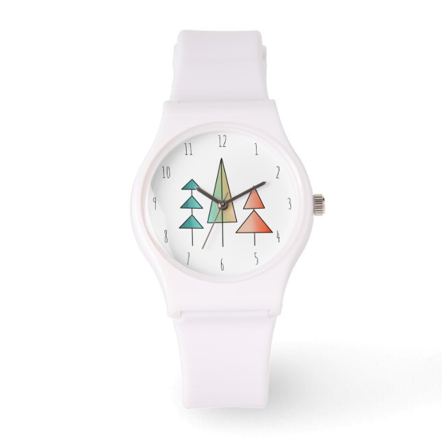 Montre moderne arc-en-ciel arbres roses sarcelle simple m (Recto)