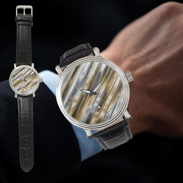 Montre Moderne, cool, chic, motif rayé argent et or (Créateur téléchargé)