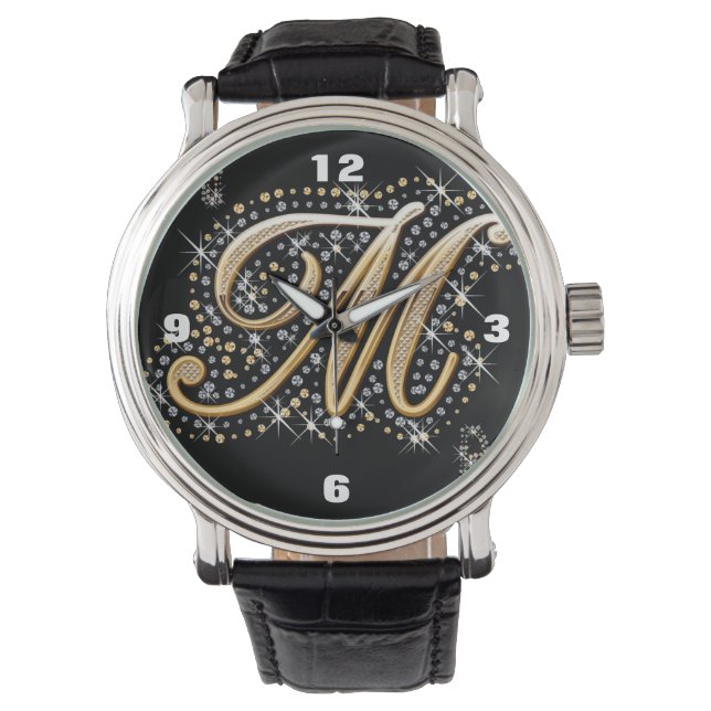 Montre moderne élégante lettre M monogramme (devant)