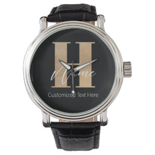 Montre Moderne Monogramme Initiale H & Nom Personnalisé