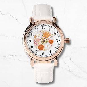 Montre Moderne Orange Floral tendance Stylish Chic Womans