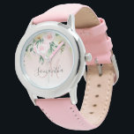 Montre Moderne Pastel Rose & Fleurs Avec Nom<br><div class="desc">Moderne Pastel Rose & Fleurs Avec Nom</div>