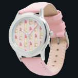 Montre Moderne Pastel rose & rouge Motif à lèvres<br><div class="desc">Moderne Pastel rose & rouge Motif à lèvres</div>