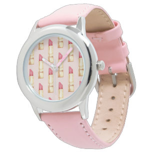 Montre Moderne Pastel rose & rouge Motif à lèvres