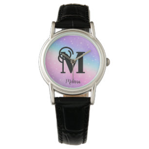 Montre Moderne Pastel rose violet Nom du monogramme