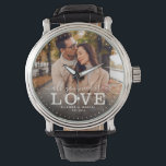 Montre Moderne TOUT CE DONT VOUS AVEZ BESOIN EST LOVE Mar<br><div class="desc">Montre photo moderne chic avec écriture manuscrite et lecture de typographie moderne : "Tout ce dont vous avez besoin est Love 'avec vos noms personnalisés et date mariage. Personnalisez avec votre photo et vos informations préférées. Grand cadeau pour les jeunes mariés,  un anniversaire ou la Saint-Valentin !</div>