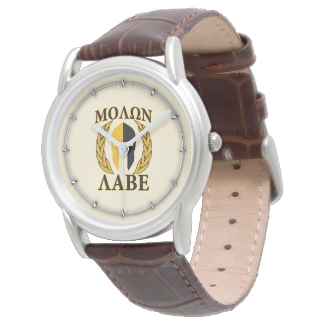 Montre Molon Labe Casque spartiate Laurels Beige chaud (Incliné)