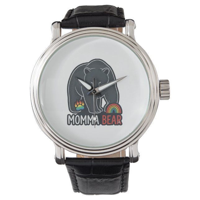 Montre Momma Bear Rainbow Vintage Engraving Conception de (devant)
