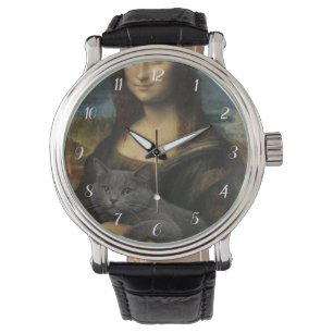 Montre Mona Lisa tenant un élégant chat gris