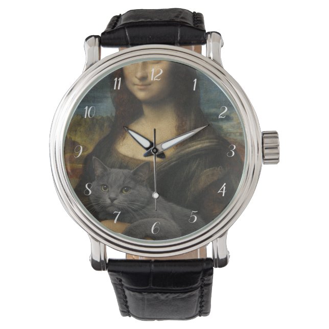 Montre Mona Lisa tenant un élégant chat gris (devant)