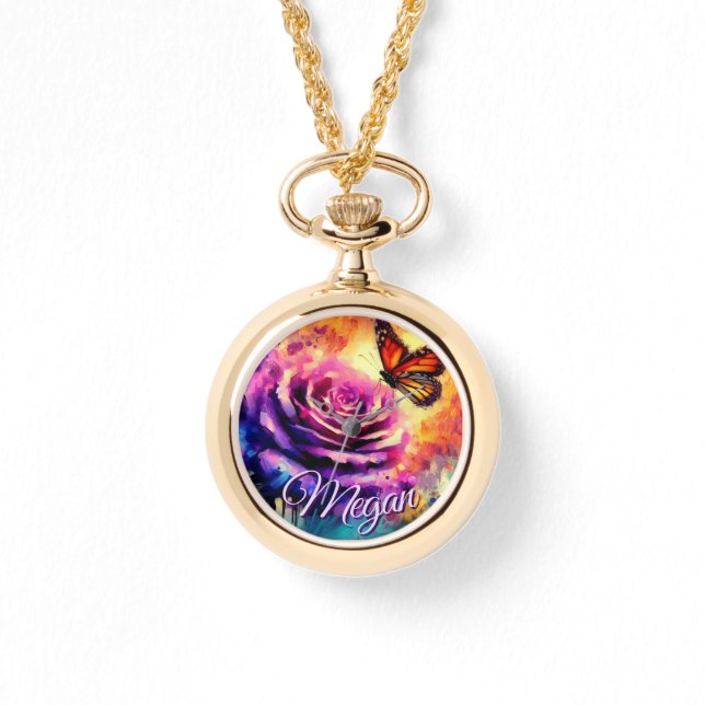 Montre Monarch Butterfly on Rose at Sunset Personalized (Recto)