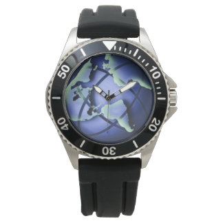 Montre Monde Bleu Terre Blanc Custom Sports Wrist Watch