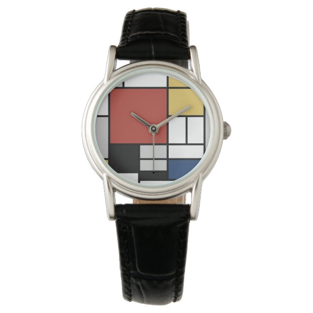 Montre Mondrian Peinture Rouge Plane Jaune Noir Gris Bleu (devant)