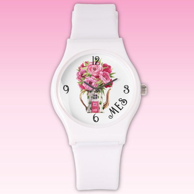 Montre Monogram, Bracelet en silicone blanc Cottage Fairy (Créateur téléchargé)