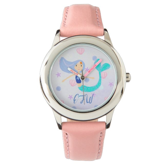 Montre Monogram Cute Pastel Periwinkle Mermaid Princesse (devant)