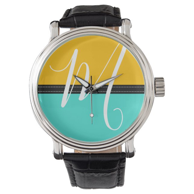 Montre Monogram Elegant Turquoise & Amber Solid Color (devant)