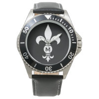 Monogram Fleur De Lis Moderne Simple Noir & Blanc