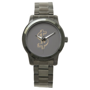 Montre Monogram Unisexe Signe Dollar Géant Noir