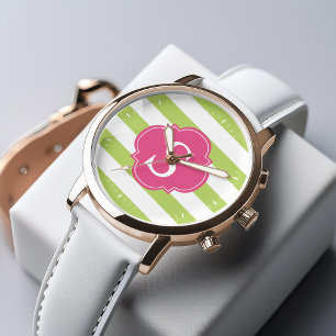 Montre Monogramme à bandes horizontales vertes et roses