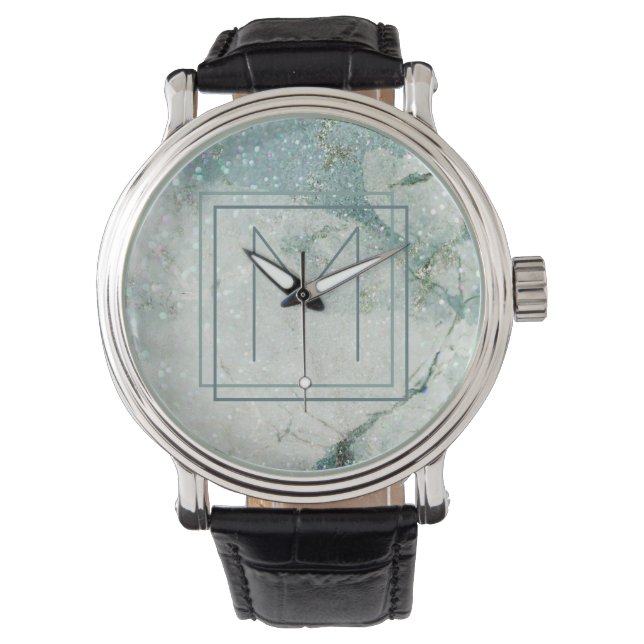 Montre Monogramme Abstrait Moderne Cadre Marbre Bleu Sarc (devant)